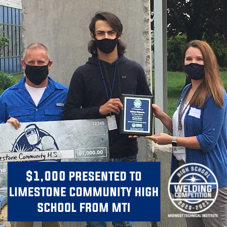 Midwest Technical Institute Presents $1,000 Donation to Limestone Community High School Welding Department